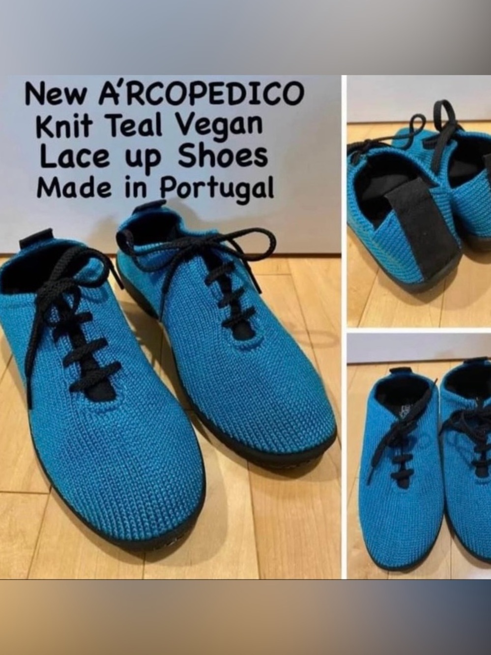 New Arcopedico Teal in Knit Lace-Up Sneakers with Black Accents